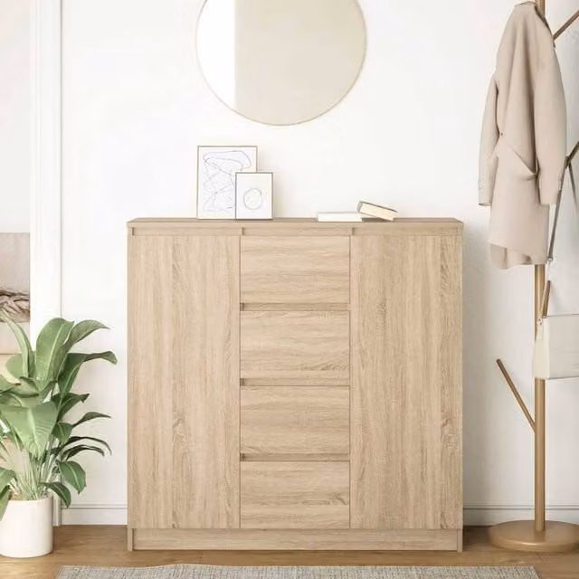 Berkfield Home Sonoma Oak Sideboard with Drawers in Light Tan, W/D/H: 100.5 x 35 x 98.5 cm