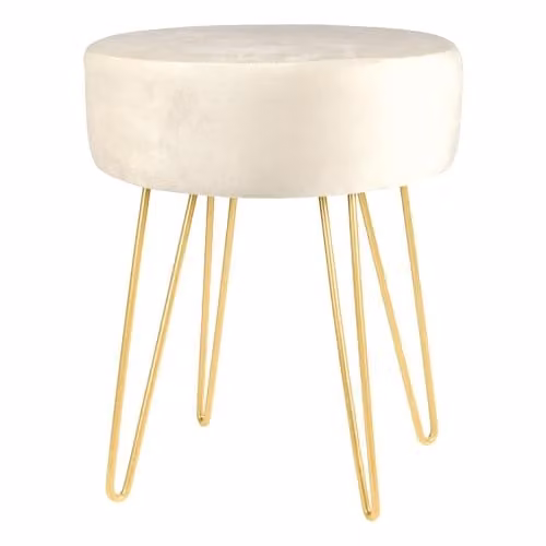Harbour Housewares Velvet Cylindrical Footstool in Beige with Gold Metal Legs, H41 x D45 cm