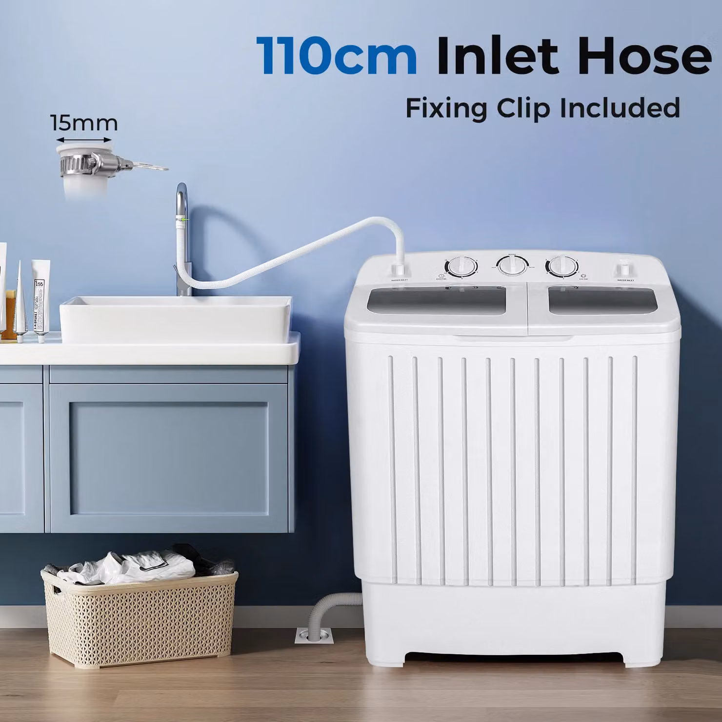 Costway Twin Tub Mini Washing Machine and Dryer, White and Multicolour, 5kg Wash and 3kg Dry Capacity – 3