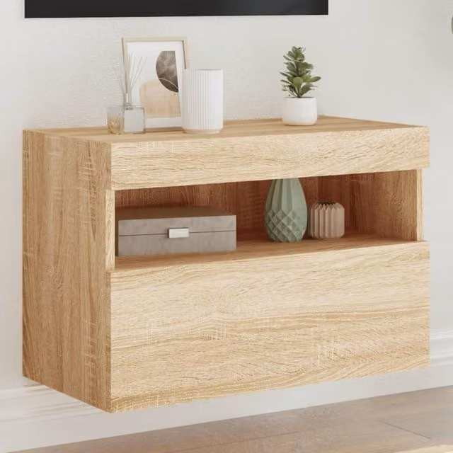 Berkfield Home Modern Wall-Mounted TV Cabinet with Integrated LED Lights in Sonoma Oak Brown, W: 60 cm, D: 40 cm, H: 40 cm – 1