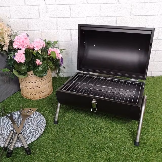 Redwood Leisure Portable Tabletop Barrel Charcoal Barbecue in Black