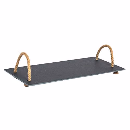 Argon Tableware Grey Slate Rectangular Serving Tray with Handles W: 40 cm, D: 20 cm