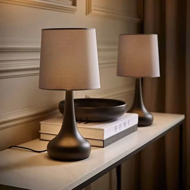 FORGEVIO Pair of Modern Grey Fabric Touch Table Lamps – 1