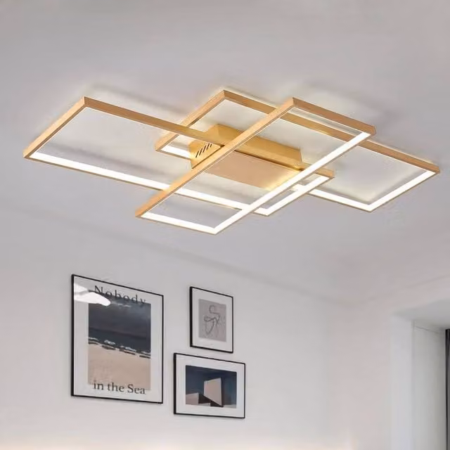NIVOR 75W LED Ceiling Light, Modern White and Gold Rectangular Flush Mount Lamp with 6000K Cool White Light