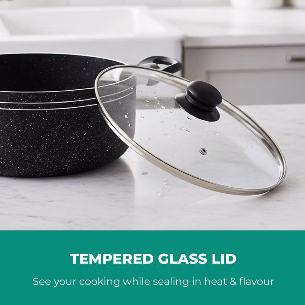 Royalford Non-Stick Casserole Dish and Stockpot with Glass Lid, Black, Diameter: 28 cm – 3