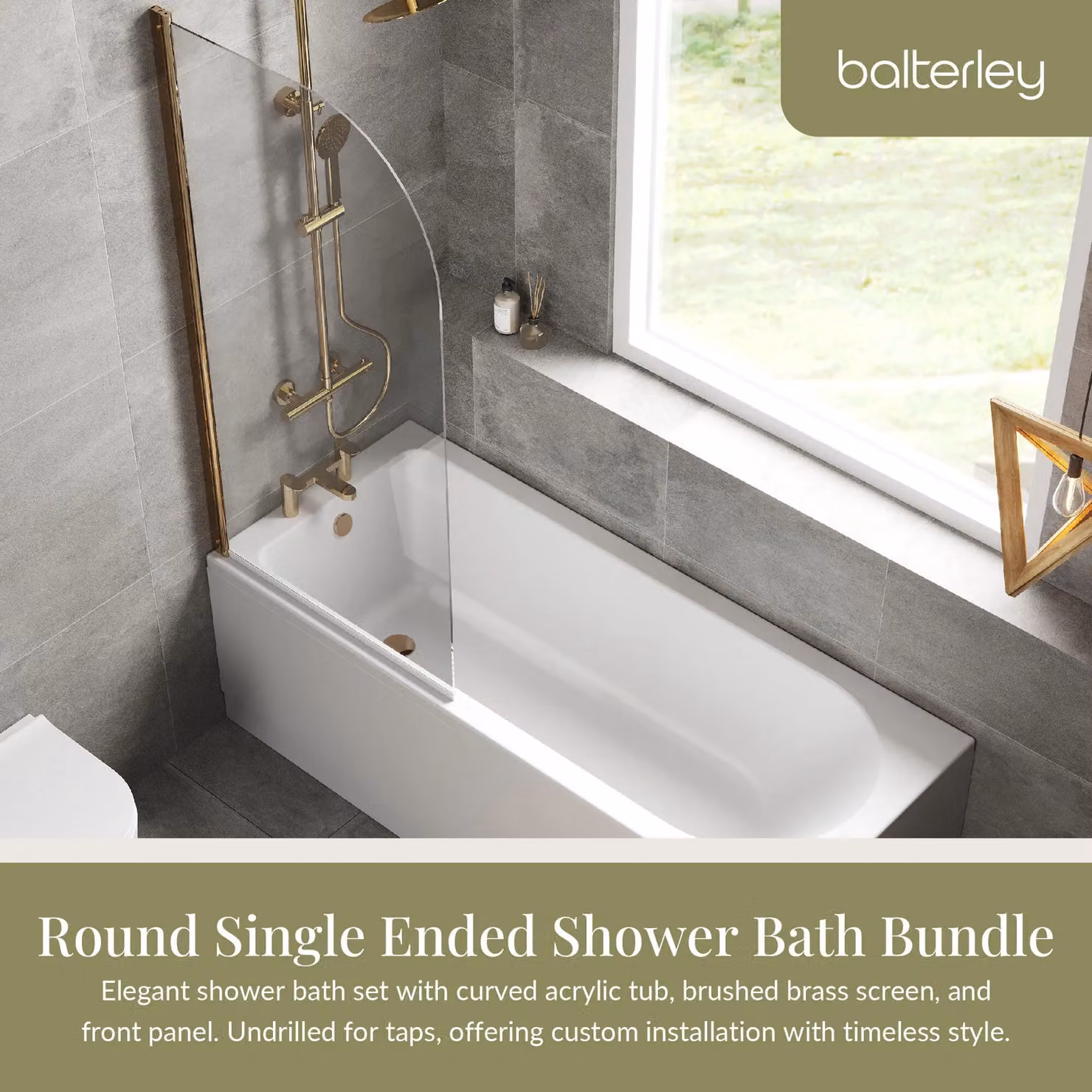 Balterley Round Shower Bath Set with Panel and Round Screen, White, W/D/H: 170 cm x 70 cm x 70 cm – 2