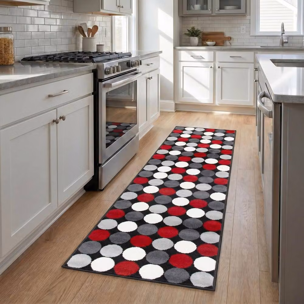 Bravich LTD Modern Spot Print Hallway Runner Rug, Non-Slip Low Pile in Black and Multicolour, W: 60 cm, L: 450 cm – 2