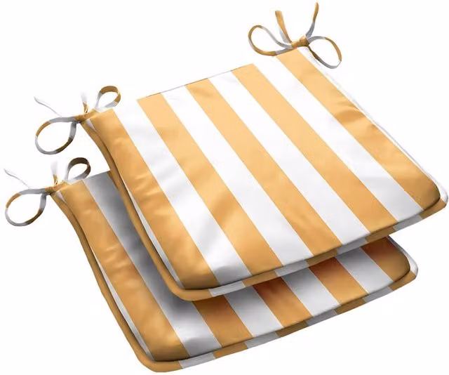 Livinluxury Trapezoid Shape Outdoor Seat Pad with Wide Stripes in Yellow and White, Pack of 2
