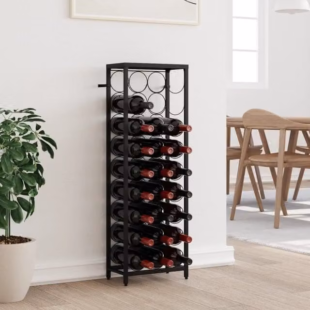 Berkfield Home Black Wrought Iron Wall Mounted Wine Rack for 27 Bottles W/D/H: 34 x 18 x 100 cm