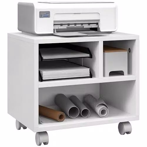 HOMCOM 2-Tier White Printer Stand with Storage and Castors, W/D/H: 40 x 30 x 36 cm