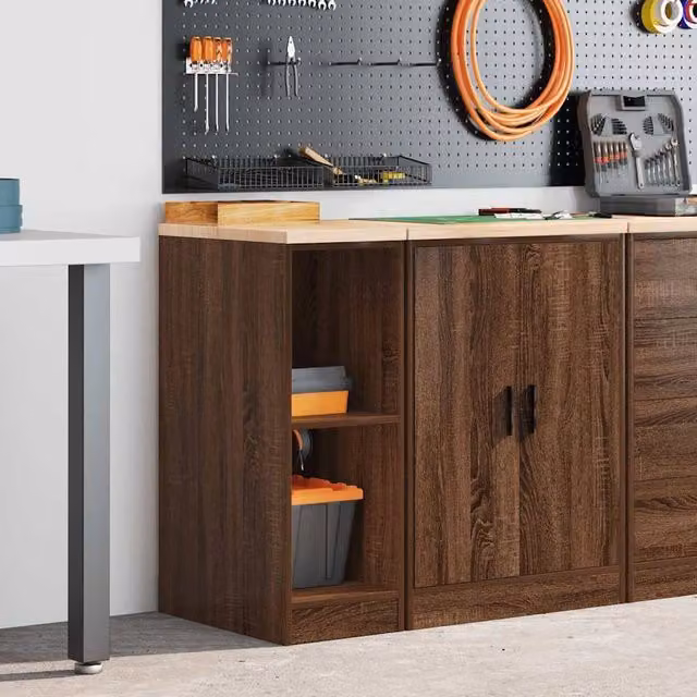 Berkfield Home Durable Garage Storage Cabinet in Brown Oak, Solid Wood and MDF, W/D/H: 30 x 51 x 85 cm