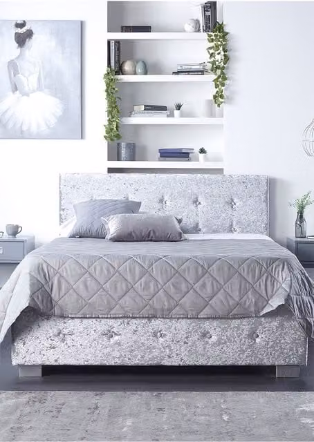Aspire Upholstered Side Opening Ottoman Storage Bed in Silver Grey Velvet, W/D/H: 180 x 200 cm – 1