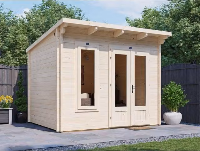 Dunster House Brown Wooden Log Cabin Summerhouse with Pent Roof
