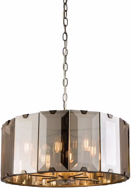 Endon Clooney 8 Light Art Deco Pendant Ceiling Light with Yellow Transparent Glass Cylinders in Grey