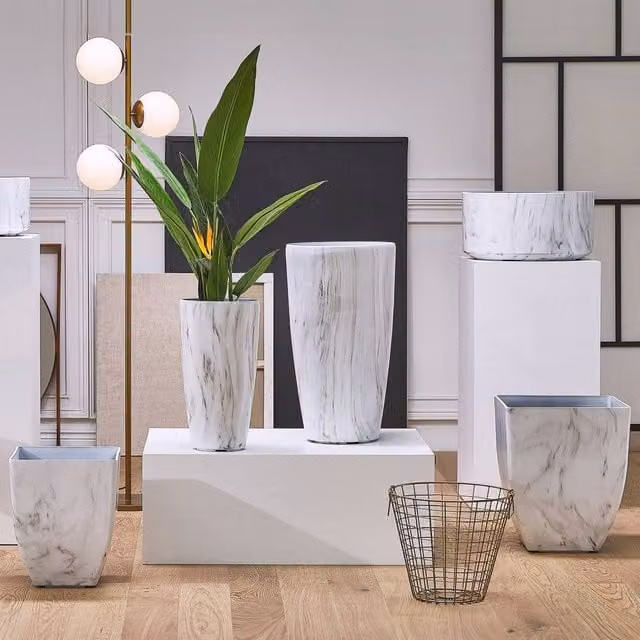 Wyld and Coco White Marble-Effect Square Clay Planter W: 28 cm, D: 34 cm – 1