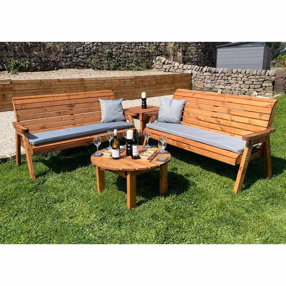 Charles Taylor Balmoral Six Seater L-Shape Corner Garden Furniture Set with Outdoor 3 Seater Sofa, Coffee Table and Cushions in Brown and Grey – 2