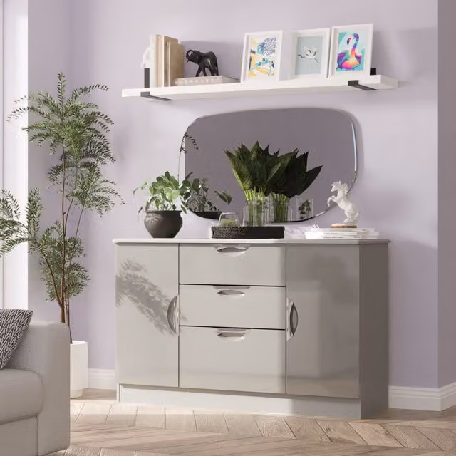 2 U Holborn Ready Assembled 2 Door 3 Drawer Sideboard in Mid Grey