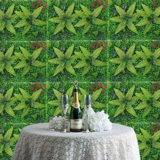Livingandhome Green Artificial Hedge Wall with Boxwood and Ferns Floral Design