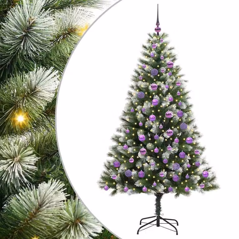Berkfield Home Artificial Hinged Christmas Tree with Flocked Snow, Green, Height: 180 cm
