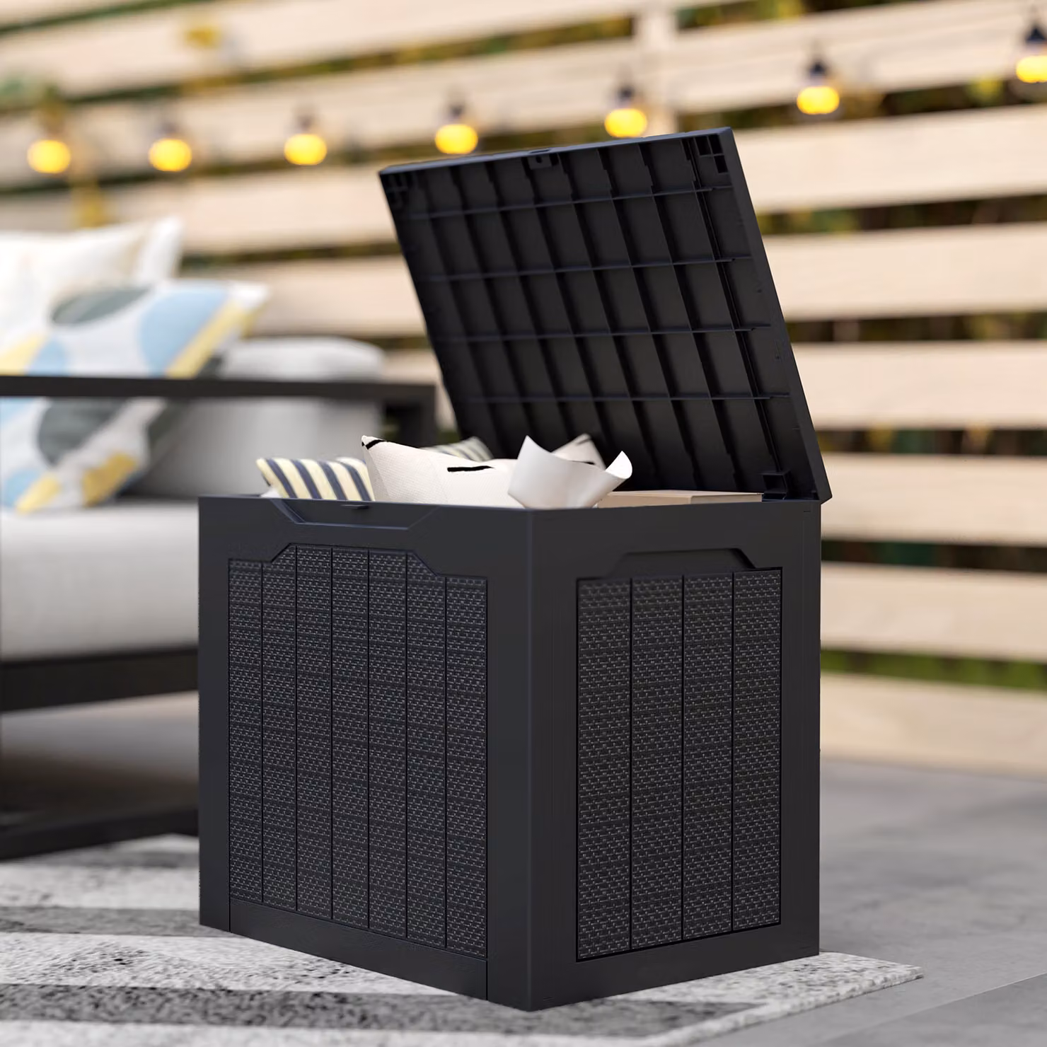 Outsunny 93L Plastic Garden Storage Box in Black – 8