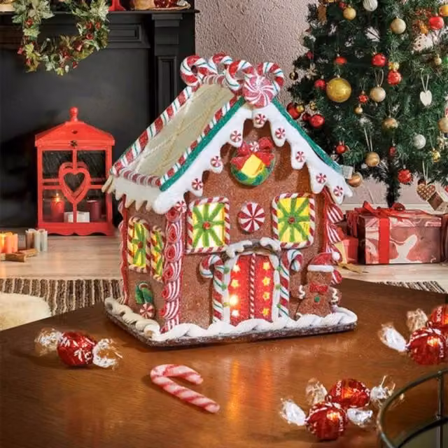 Samuel Alexander Battery Operated LED Christmas Gingerbread Candy Chalet Decoration, White and Multicolour, Height: 23 cm – 2