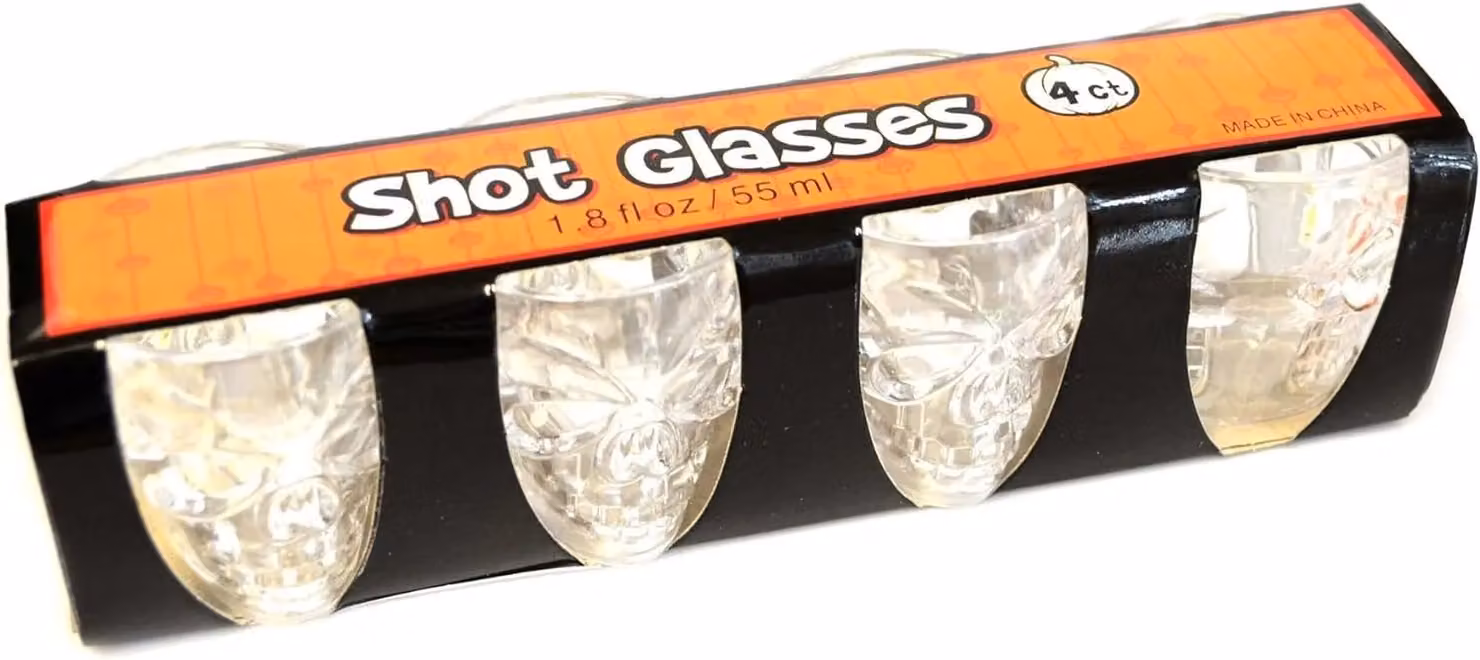 SHATCHI Set of 4 Transparent 3D Skull Shot Glasses, 55 ml – 3