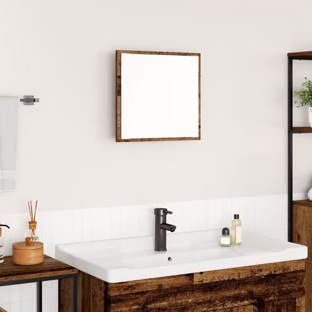 Berkfield Home LED Bathroom Mirror in Brown Rustic Wood, W/D/H: 40 x 8.5 x 37 cm