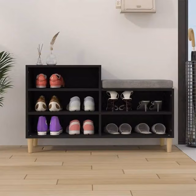 Berkfield Home Black Modern Shoe Cabinet with Integrated Seat, W/D/H: 102 x 36 x 60 cm