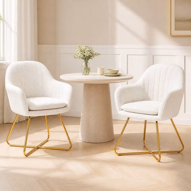 STILVORA Set of 2 Modern Armchairs with Metal Legs in Beige and White
