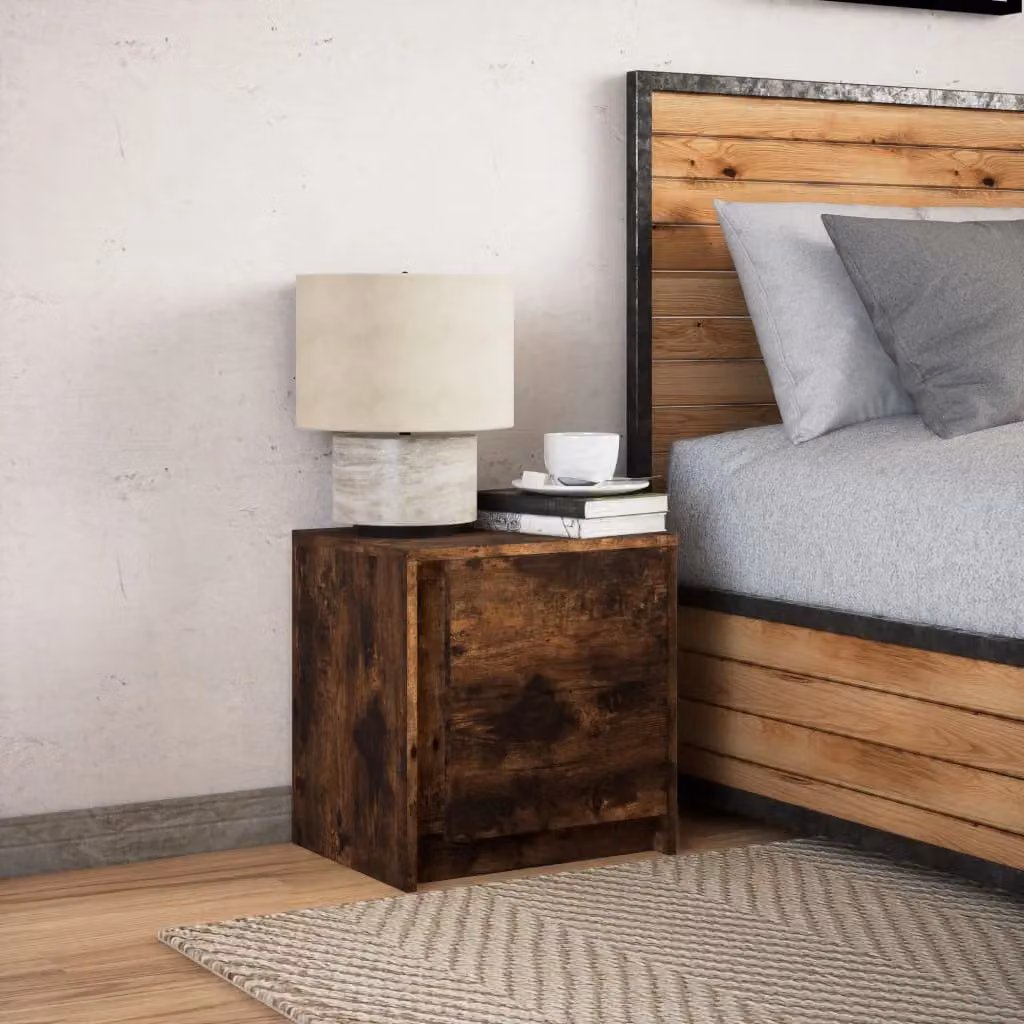 Berkfield Home Bedside Cabinet in Smoked Oak Brown with Integrated LED Lights – 4