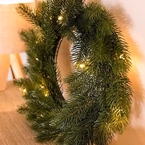 Charles Bentley Pre-Lit Artificial Nordic Spruce Christmas Wreath in Green, Width: 30 cm – 2