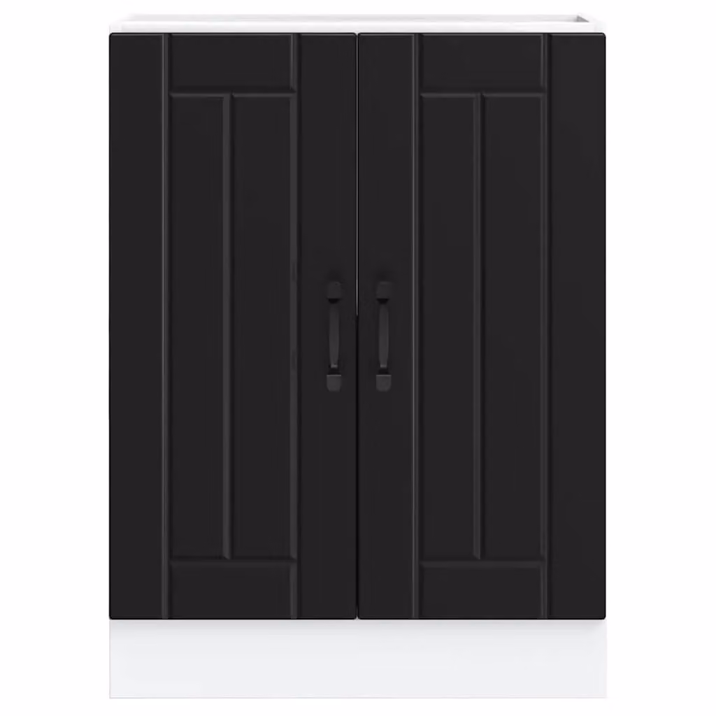 Berkfield Home Lucca Black Matt MDF Freestanding Kitchen Sink Base Cabinet – 3