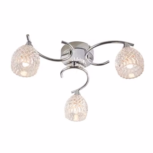 Endon Boyer 3 Light Semi Flush Mount Ceiling Light in Chrome with Transparent Glass Shades and G9 Bulbs