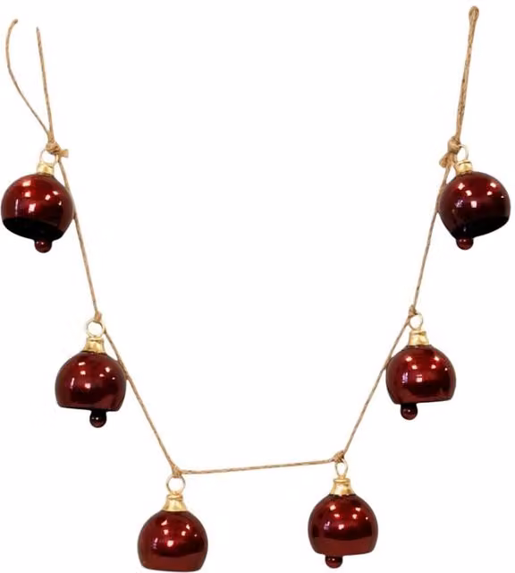 Four Candle Rustic Christmas Garland with 6 Red and Gold Metal Bells – 1