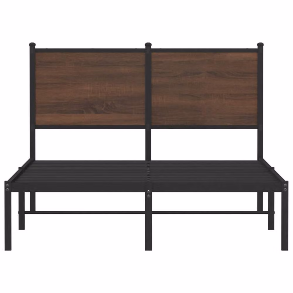 Berkfield Home Metal and Wood Bed Frame in Brown Oak, Small Double, W/D/H: 120 x 200 cm – 4