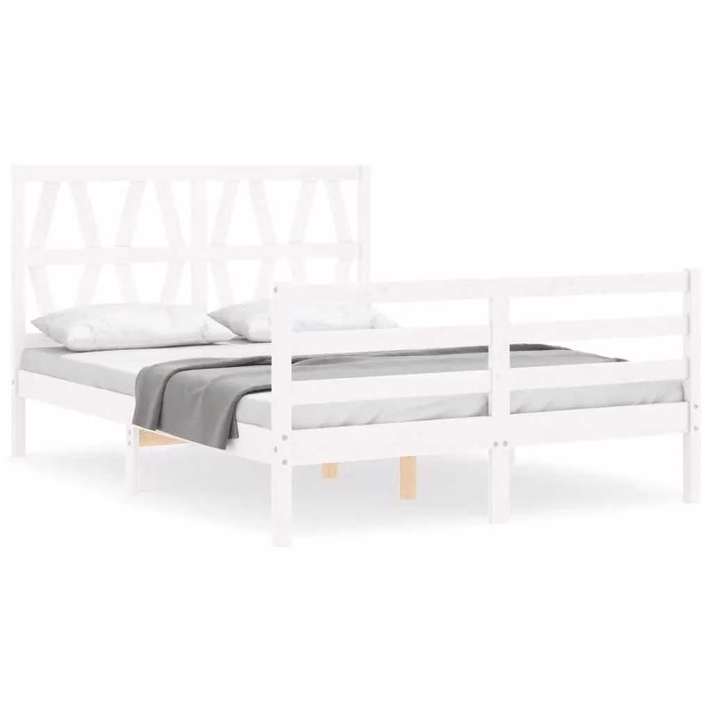Berkfield Home Solid Wood Bed Frame with Headboard in White, W/D/H: 120 x 200 cm – 2