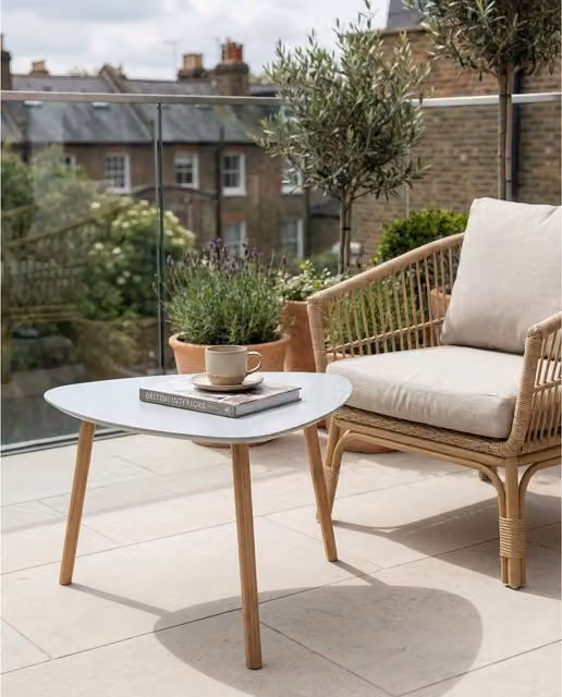 Noa and Nani Modern Round Pine Wood Outdoor Side Table in Grey and White