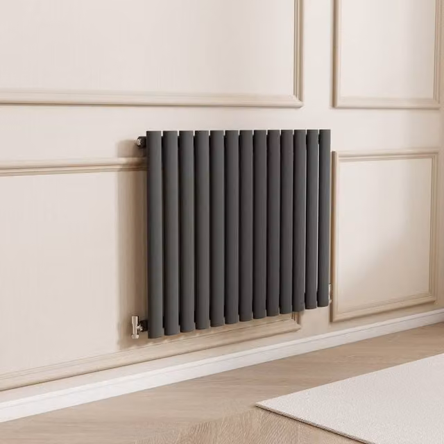 Banyetti Orva Anthracite Horizontal Single Oval Column Radiator in Charcoal, W: 60.0 cm, H: 76.7 cm