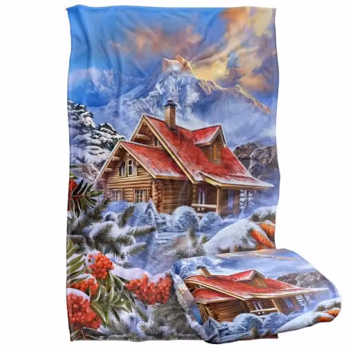 JQ Licensing En Winter Cabin Super Soft Fluffy Fleece Throw Blanket, Multicolour, W: 91 cm, D: 147 cm – 1