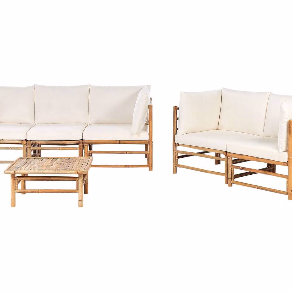 Wyld and Coco Modular 3-Seater Bamboo Sofa with Off-White Cushions in Brown – 2