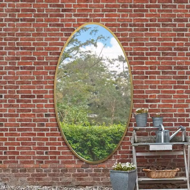 MirrorOutlet Gold Metal Framed Oval Garden Wall Mirror, H 180 x W 100 cm – 1