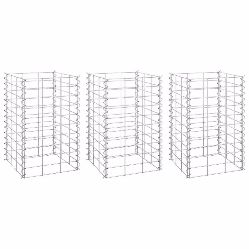 Berkfield Home Silver Metal Gabion Raised Beds, 3 Pieces, W/D/H: 30 x 30 x 50 cm