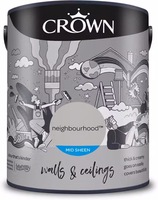 Crown Walls and Ceilings Mid Sheen Emulsion in Neighbourhood Grey, 5 l