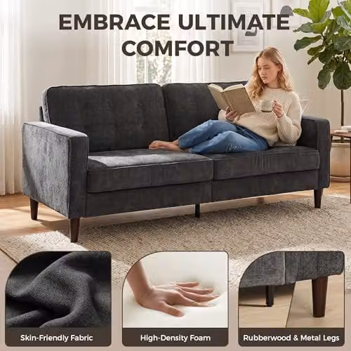 HOMCOM 3 Seater Velvet Fabric Sofa in Grey – 3