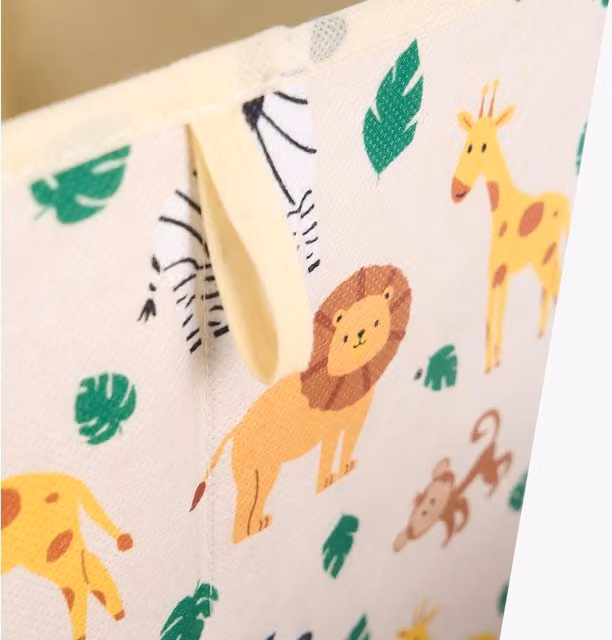 OHS Set of 2 Safari Foldable Fabric Storage Box Cubes in Beige and Silver
