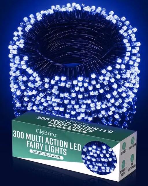 Globrite 300 LED Blue and White String Fairy Lights with Remote Control and Timer for Indoor and Outdoor Decoration – 1