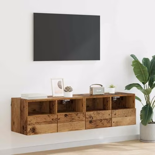 vidaXL Set of 2 Modern Wall-Mounted TV Cabinets in Old Wood Brown, W/D/H: 60.0 x 32.7 x 18.0 cm – 2
