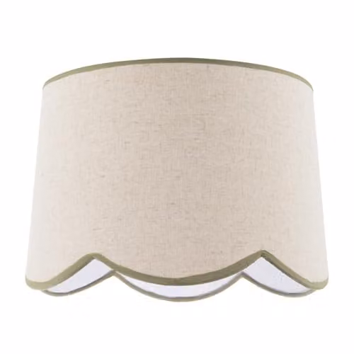 Happy Homewares Natural Oatmeal Textured Linen Scallop Lamp Shade with Green Trims, W/D/H: 30 x 21 x 30 cm