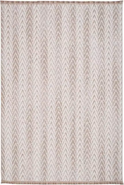 The Rug House Beige Geometric Chevron Fringed Rug with High-Low Effect, W: 230 cm, D: 160 cm