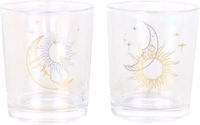 Something Different Iridescent Sun and Moon Face Votive Tealight Candle Holder Pack of 2 in Gold Glass